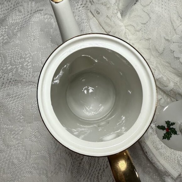 LEFTON, Cardinal Christmas Teapot - Red Cardinals With Green Holly, Gold Trim & - Picture 4 of 5